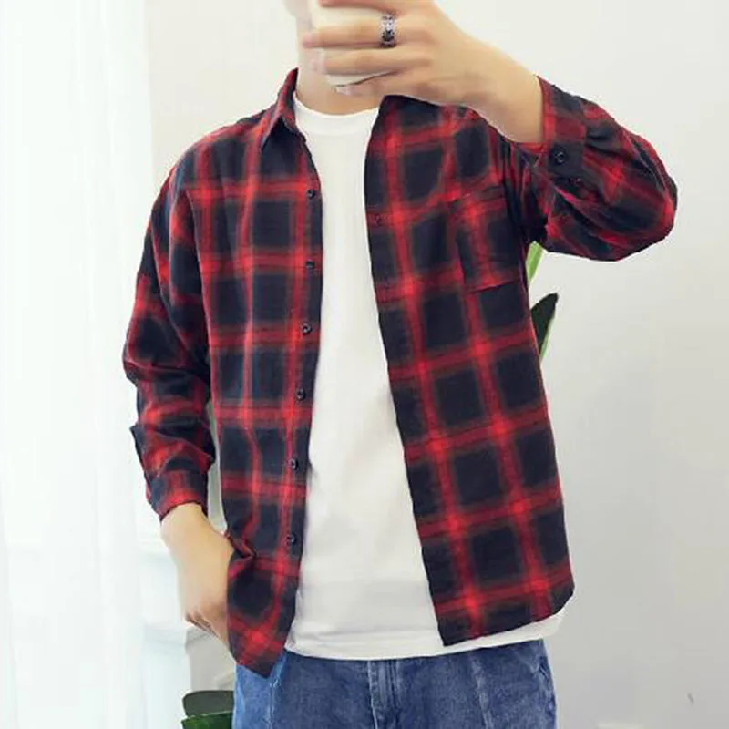 2018 England Style Men Long Sleeve Single Breasted Slim Fit Plaid Printed Outdoors Wear Casual Shirts Spring Autumn Wear Chemise