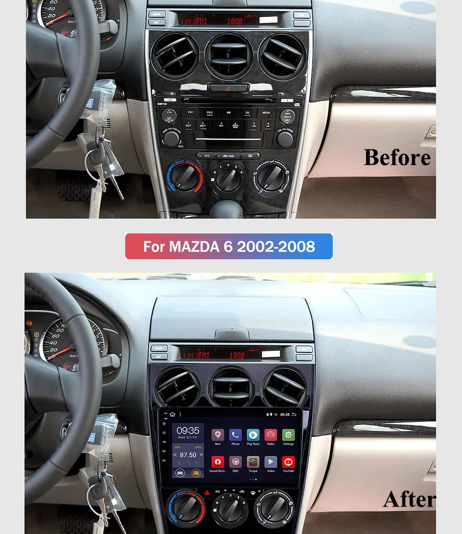 2G RAM 32G ROM 9 بوصة الروبوت 8.1 HD لمس مشغل وسائط متعددة ل 2002-2008 القديم مازدا 6 GPS والملاحة