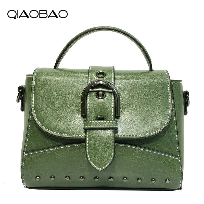 

QIAOBAO New Arrival HOT SELL Quality Cowhide Genuine Leather handbags fashion Messenger bag ladies handbag Hasp Flap Bag