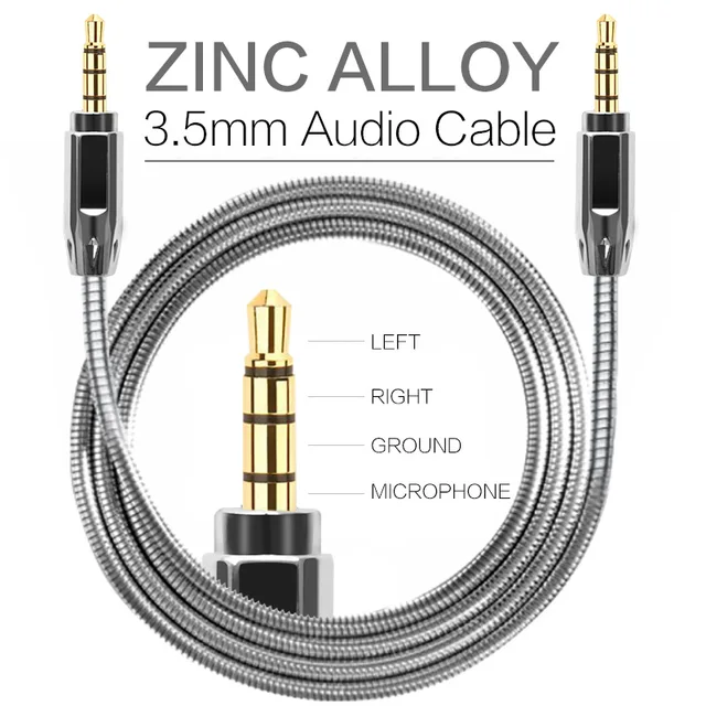 Zinc Alloy Metal AUX Cable 3.5mm Male to Male Audio Cables Jack 3.5 Auxiliary For iPhone Samsung