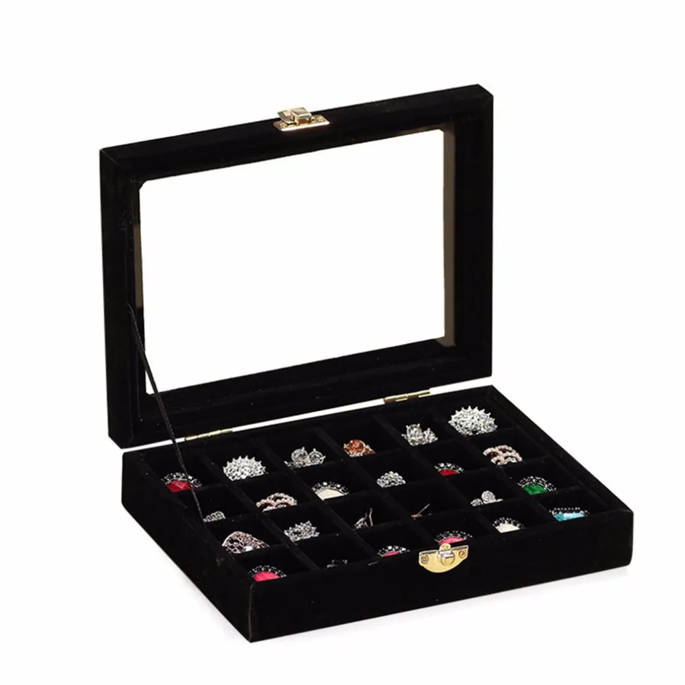 Новинка, 24 слота, бархатная Женская настольная коробка для хранения ювелирных изделий, переносное кольцо, ожерелье, ювелирный чехол для переноски, для хранения домашних запасов