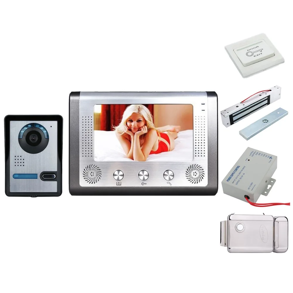 

Home Security 7 Inch Video Door Phone Doorbell Intercom System Kit 1-camera 1-monitor Night Vision+Electronic locks Set
