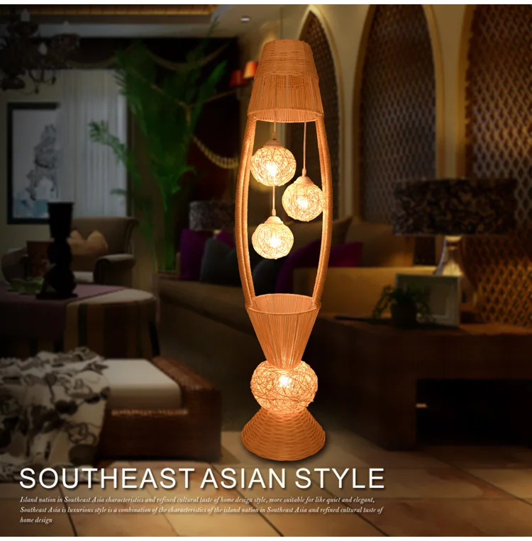 Современный простой Юго-Восточной Азии ротанговая напольная лампа гостиная спальня исследование творческой теплый романтический