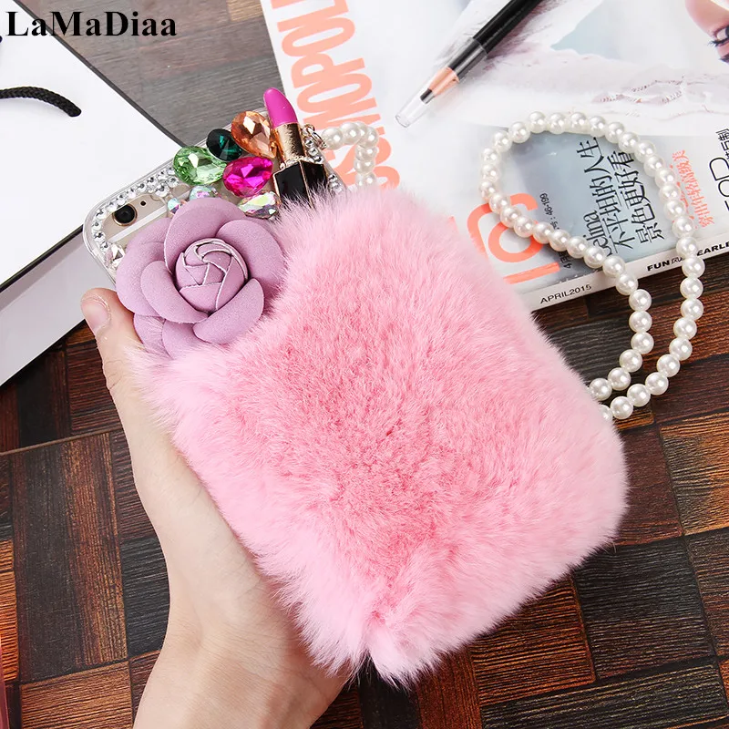 Fluffy Rabbit Fur Phone Case For Iphone 11 12 13 Pro Max X Xs Max Xr 6 6s 7 8 Plus Luxury