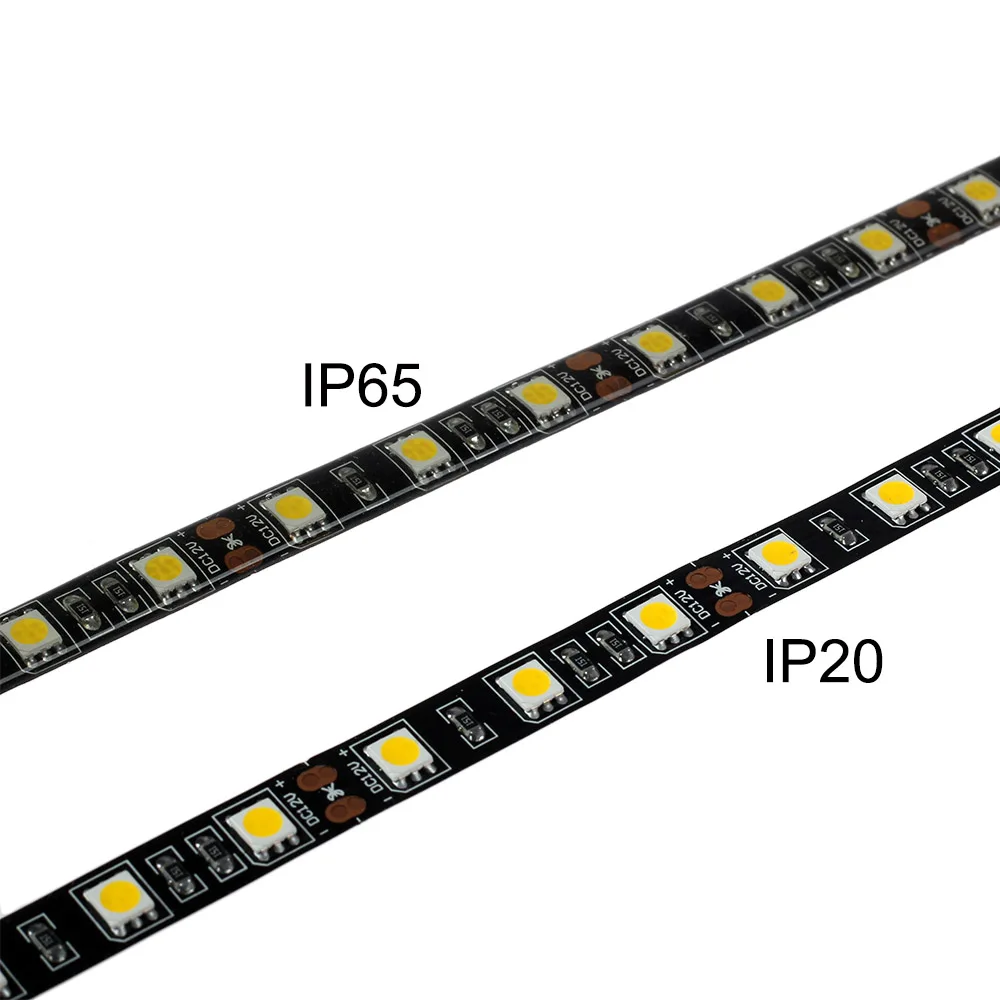 DC12V Светодиодные ленты 5050 Черный PCB 60l светодиодный s/М, 5 м IP20 IP65 Водонепроницаемый 5050 Светодиодные ленты с сигналами "красный-зеленый-синий, белый, теплый белый