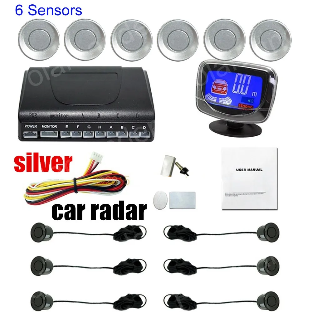 free shipping car parking system with 6 sensors for front and back