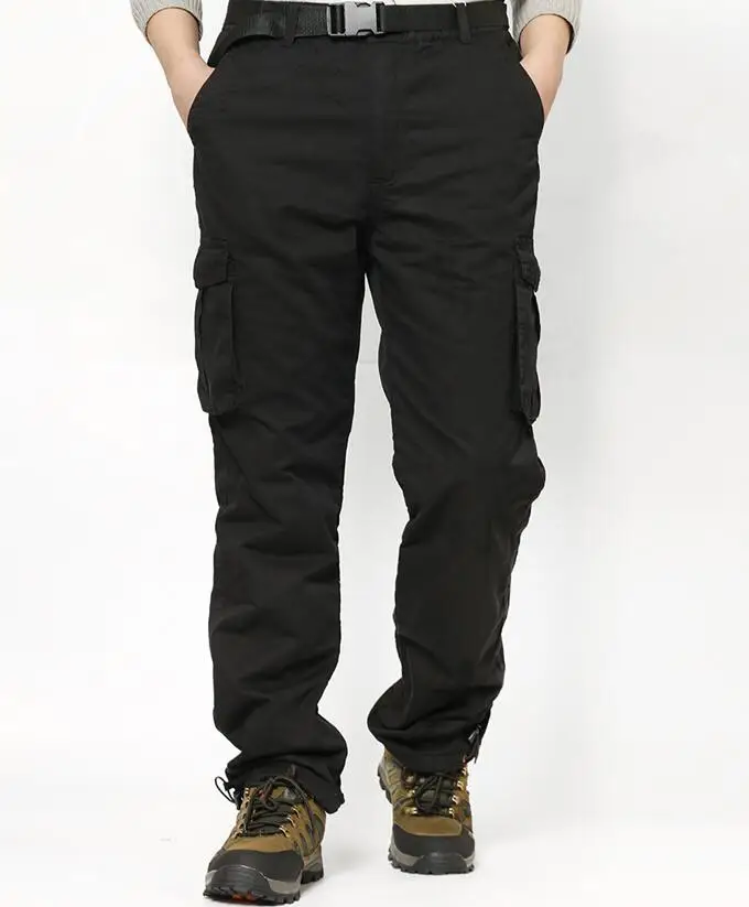 Тактические брюки размера плюс, зимние мужские камуфляжные брюки-карго, плотные теплые штаны, повседневные военные мешковатые брюки 5XL 6XL - Цвет: black