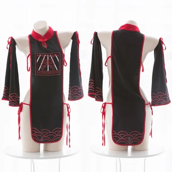 

Sexy Cute Zombie Cheongsam Collar Suit High Split Ultrashort Lace-up Hollow Out Dress Underwear Vintage Japanese Women Lingerie