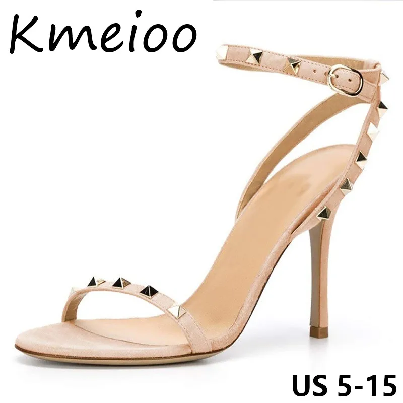 

Kmeioo US Size 5-15 Ladies Shoes Women Sexy Rivets Studded Sandals Open Toe Slingback High Heels Stiletto Shoes Party Shoes 12CM