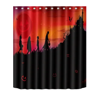 

72'' Halloween Red Sky Zombies To Dark Castle Bathroom Waterproof Fabric Shower Curtain Polyester 12 Hooks Bath Accessory Set