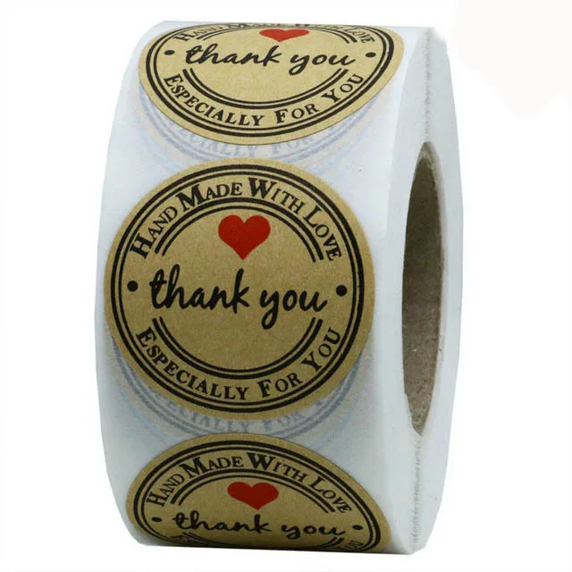 

1 inch Round Natural Kraft thank you Stickers 500 Labels per roll cute stickers for seal labels handmade with love sticker