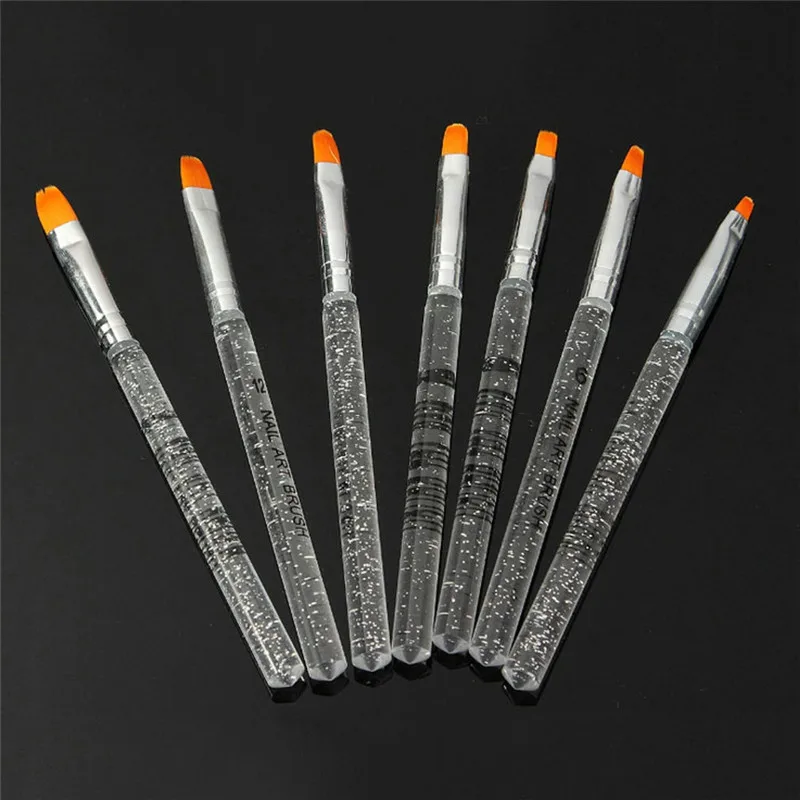 7x Nail Art UV Gel Painting Drawing Brushes Acrylic Flat Brush Set