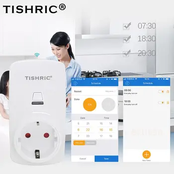 

TISHRIC eWeLink 10A 220V Wifi Smart Socket EU Plug Remote Control Smart Outlet Switch Timer Support Alexa/Google Home Automation