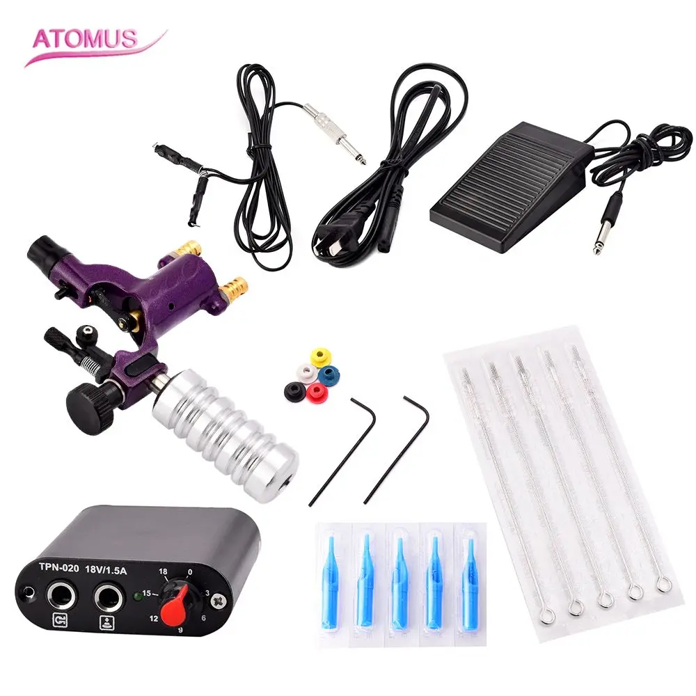 

ATOMAS 1 set Completed Exquisite Workmanship Tattoo Kit Equipment Tattoo Machine 5 Needles and holders tattoo Power Supply Set