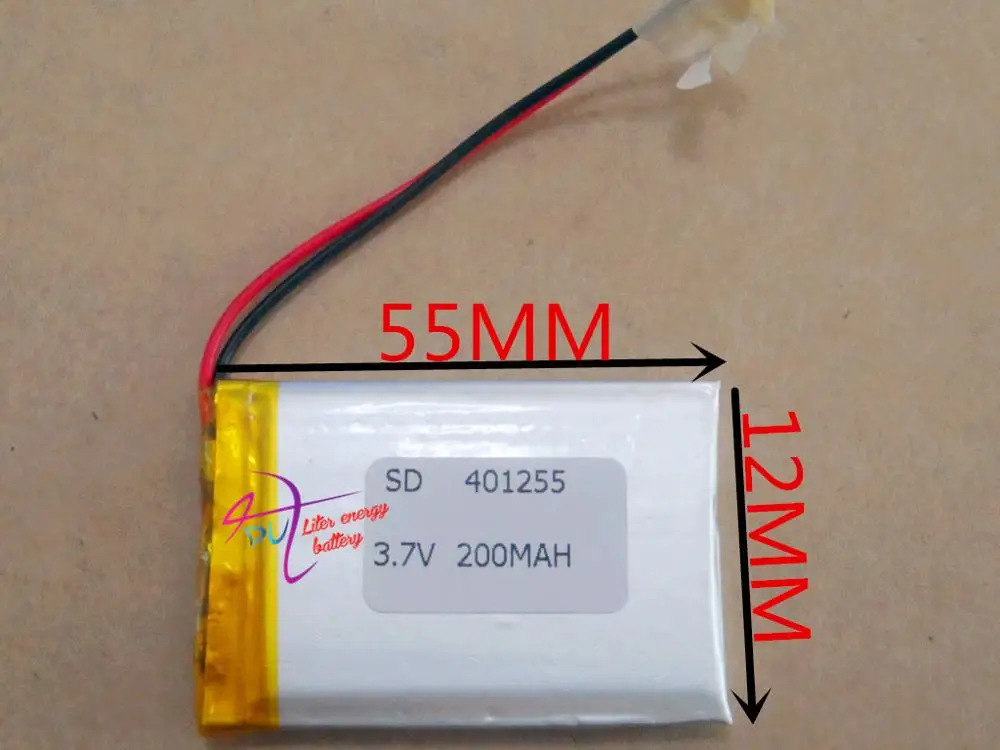 Лучший размер батареи 401255 3 7 V 200mah литий полимерный аккумулятор с защитной платой