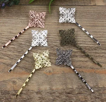 

20x20mm Blank Bobby Pins Hairpin Base Vintage Filigree Square Flower Hair Clip Findings Hair Accessories for Women Hair Headwear