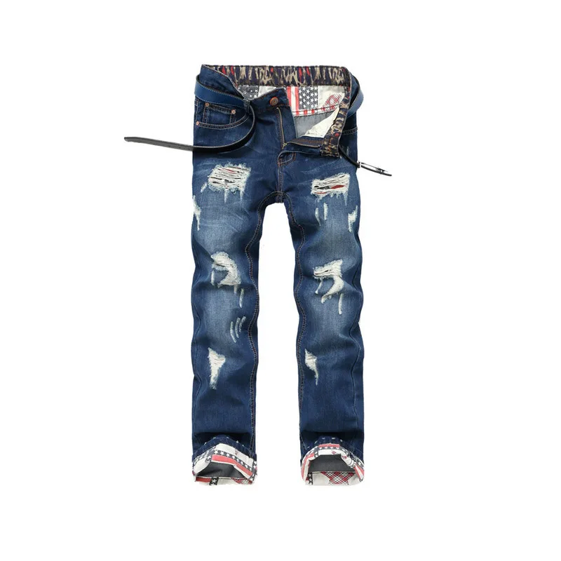 

2019 Fashion youth popular high-quality brand-name hole men's jeans wear trousers cuffs straight straight slim trousers men