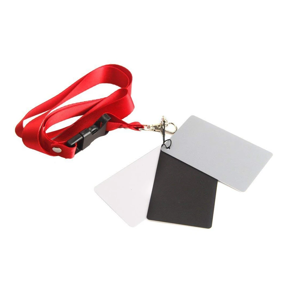 

3 in 1 White Balance Cards 18% Gray Card for Digital and Film Photography White Black Grey Blance 3 Card Set with Neck Strap