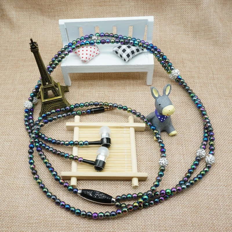 Kopen BON CREATIE Kleurrijke Sieraden Parel Ketting Oortelefoon Met Mic Zachte Oordopjes Headset voor iPhone Xiaomi Samsung fone de ouvido