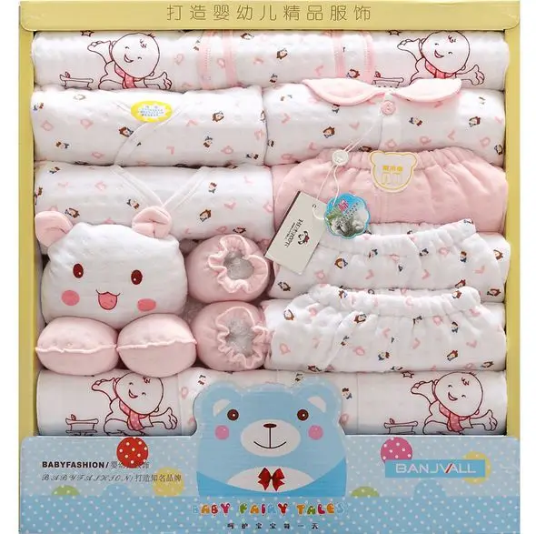 19 Pcs/Set Cotton Newborn Baby Girl Clothes Autumn Winter Baby Boy Clothing Set Cartoon Print New Born Baby Clothes Outfit Gift