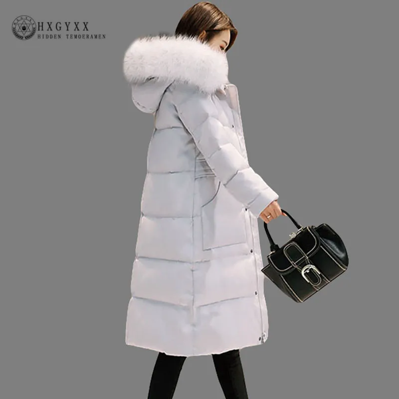 Женская зимняя куртка-пуховик с гусиным пухом, длинная парка с меховым воротником и капюшоном, тонкая плотная теплая верхняя одежда Oke116