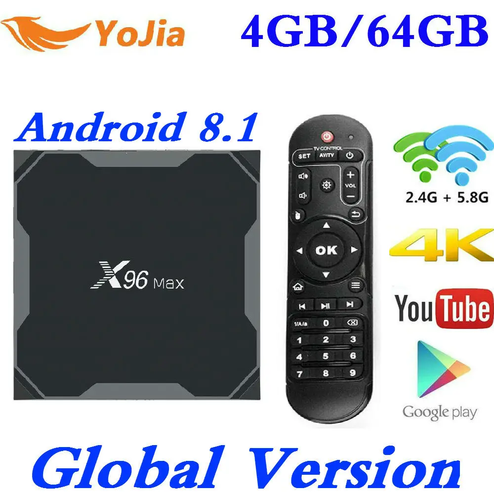 الروبوت 8.1 التلفزيون مربع X96 ماكس Amlogic S905X2 4 K مشغل الوسائط 4 GB RAM 64G X96Max QuadCore 2.4G و 5G المزدوج واي فاي pk T9 H96 ماكس زائد