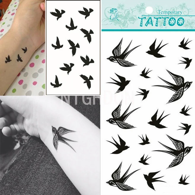 1 Pc Grand Tatouage Ou Petits Oiseaux Autocollant De