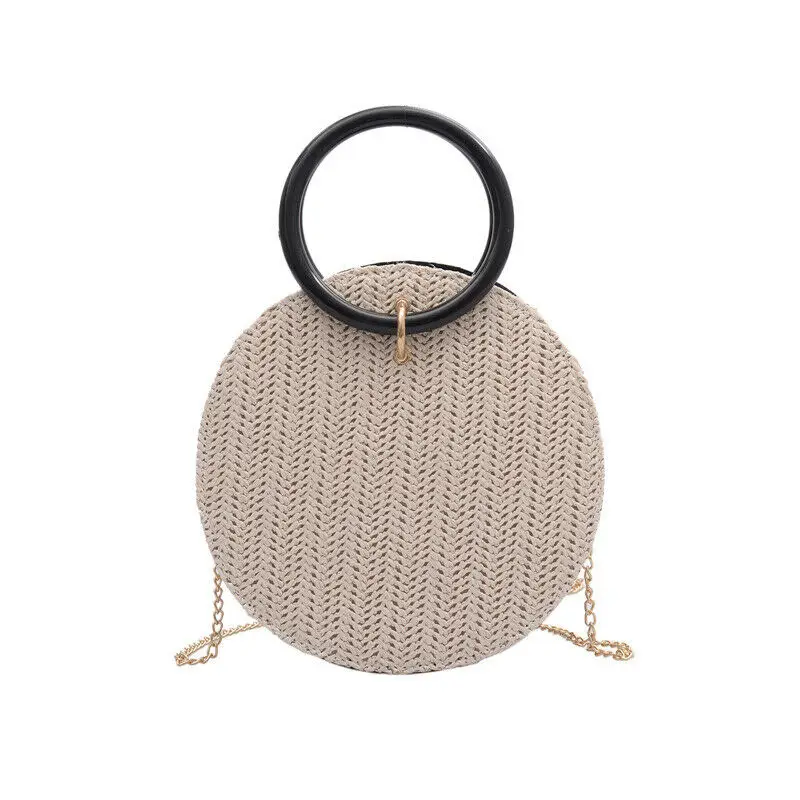 Women Boho Woven Handbag Summer Beach Tote Straw Bag Round Rattan Shoulder Bags