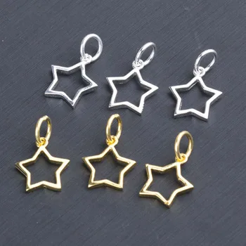 

925 Sterling Silver Fancy Star Charms Hollow Out Gold Color Jewelry Pendants DIY Earrings Braceles Jewelry Making Accessories