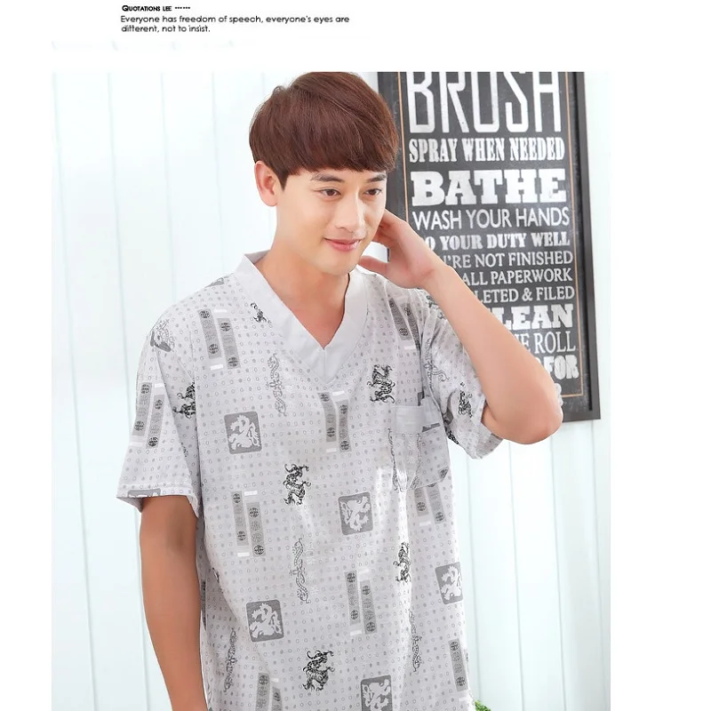 Oversize Bamboo Fiber T-shirt Shorts Sets Young Man V collar Pyjamas at Home & Beach Pajamas Sets Short + T shirt to 100kg S69