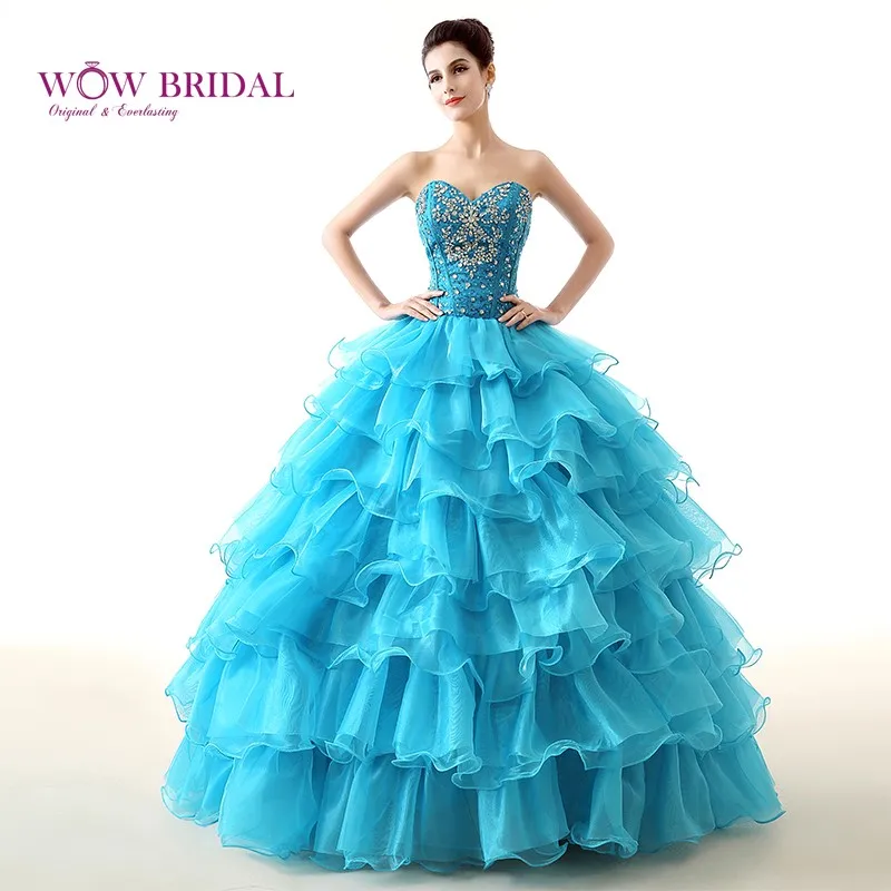 Wowbridal Элегантный Quinceanera Платье Милая С Плеча Кристалл Блестки Бисера Органзы Многоуровневое Раффлед Бальное платье