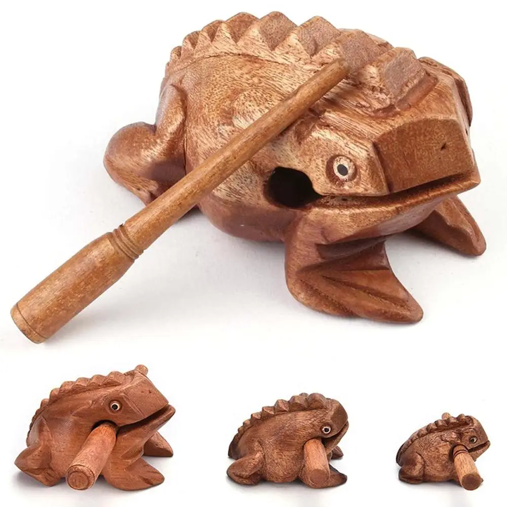 

Carving Craft Wooden Lucky Fortune Toad Frog Drum with Mallet Home Office Decor