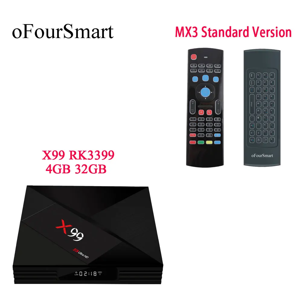 

X99 4GB+32GB RK3399 Dual-Core Android 7.1 TV BOX 4K BT4.1 Smart Media Player Support Mini Keyboard with MX3 Remote Control