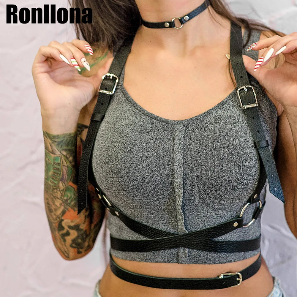 

Leather Harness For Female Punk Goth Harajuku Bust Cage Body Bondage Harness For Women Sexy Leather Suspenders Outfit Rave Strap