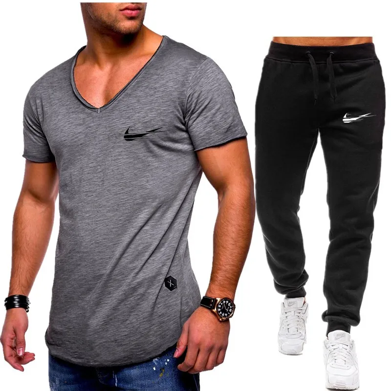 Homens de Moda Duas pechas Define t+ calchas Terno Homens Verao топы, футболки Marca de Moda impresssano Camiseta de Alta Qualidade spor