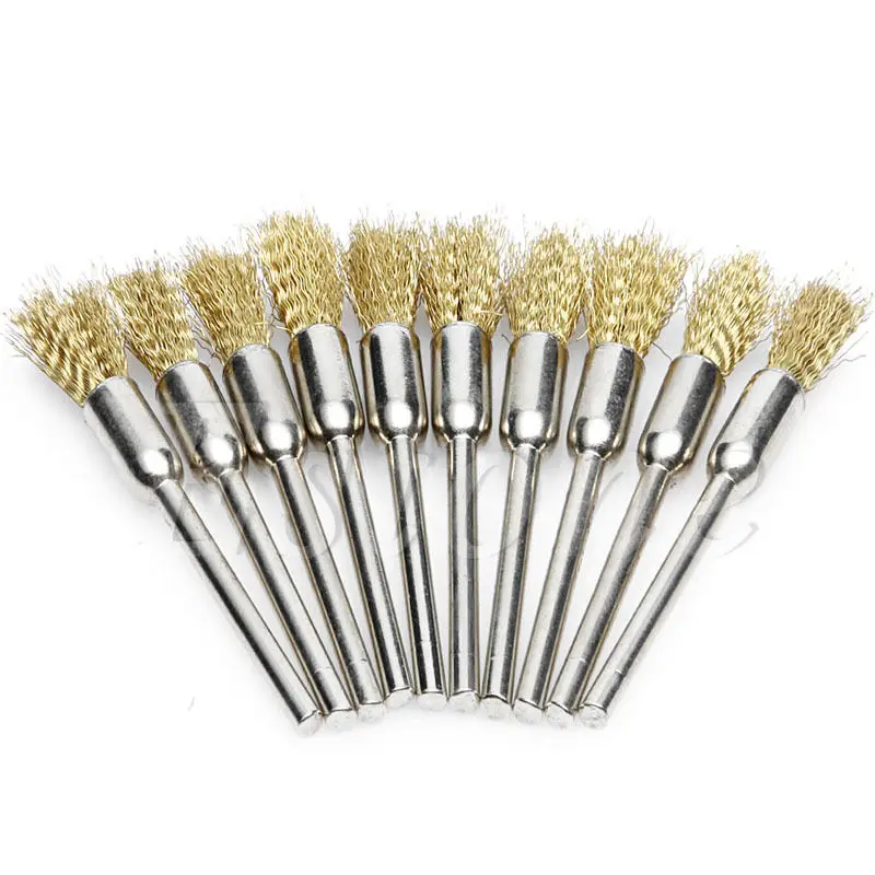 

1 Set 10pc Mini Wire Brush Brushes 3mm x 5mm Brass Cup Wheel for Grinder or Drill