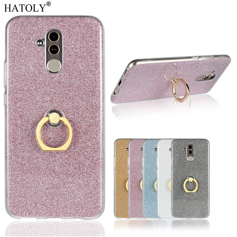

Huawei Mate 20 Lite Case Shiny Glitter Bling Silicon Phone Case Cover Huawei Mate 20 Lite Soft Finger Ring Bracket Back Cover