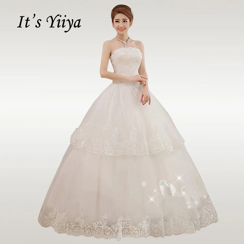 

It's YiiYa Wedding Dress 2019 Elegant Strapless White Wedding Dresses Crystal Lace Up Plus Size Long Vestido de novia XXN007