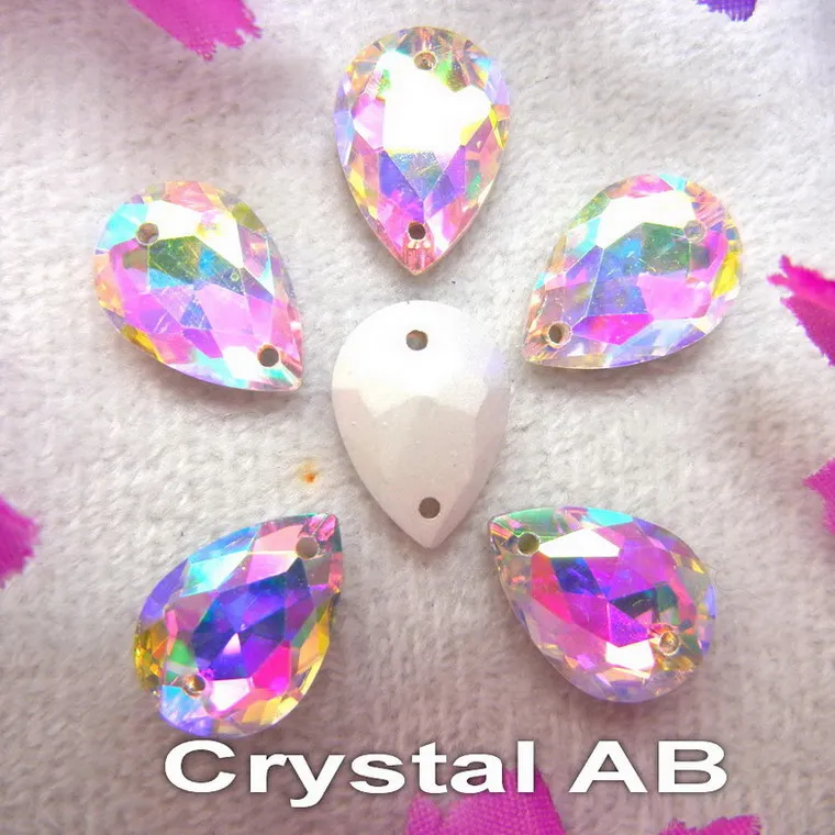 Стеклянные стразы с двумя отверстиями, красивые цветные стразы в форме капли, Пришивные аксессуары для свадебного платья - Цвет: A17 Crystal AB