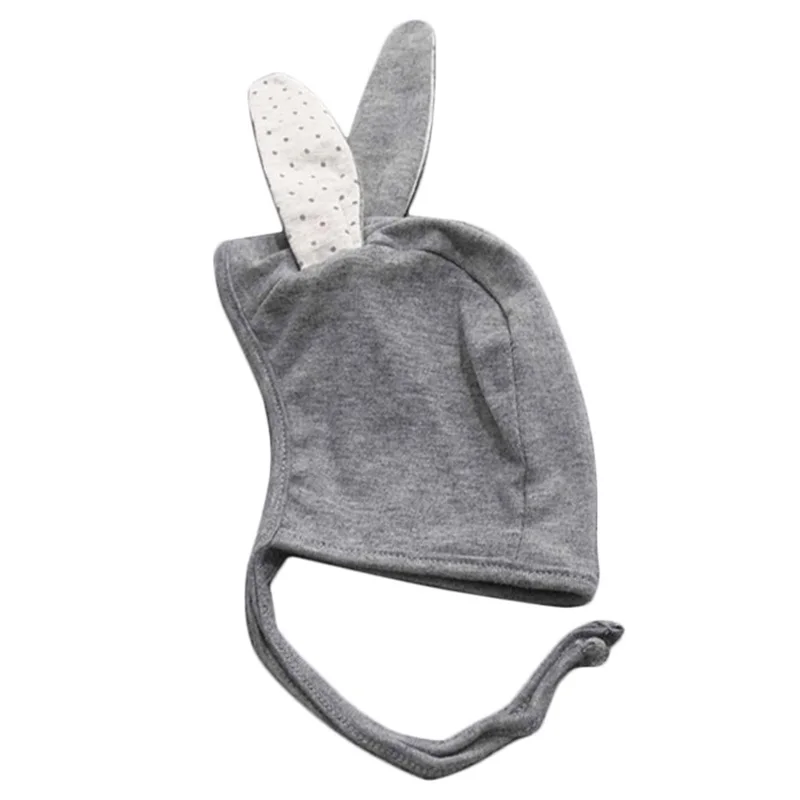 Новая весенняя детская шапочка кролик длинное ухо мягкие хлопковые детские шляпы кепки с защитным галстуком милые вязаные шапочки в виде кролика для новорожденных - Цвет: Серый