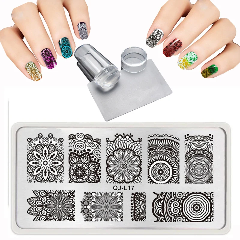 12 X 6CM QJ L44 Style Stamp Nail Art Templates Set Plaid Steel Image