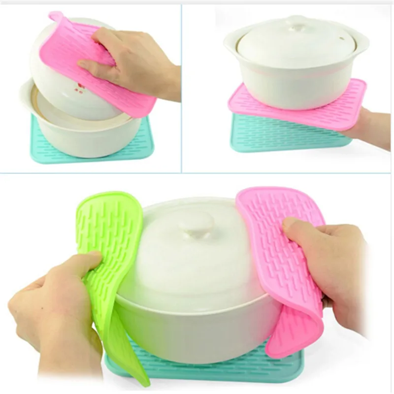 

New Silicone Pot Holder Trivet Pads Heatproof Heat Resistant Mat Mitts Pack Mats Heat Resistant Hot Pads Thicker Kitchen Tool