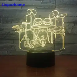 Светодио дный настольная лампа барабан группы креативный подарок дистанционный пульт touch 3d ночник любителей музыки барабан USB светодио