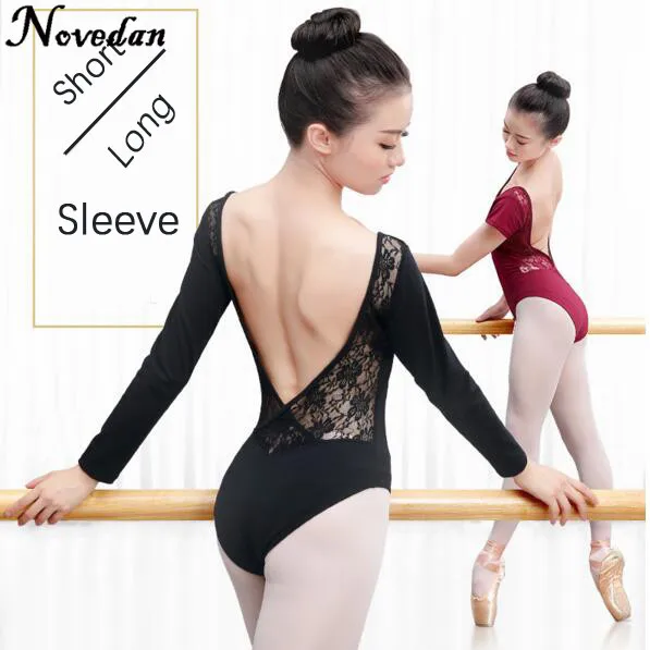 

Adult Women Ballet Dance Dancewear Gymnastics Leotard Mesh Lace Tutu Costume Short & Long Sleeve Black Bodysuit