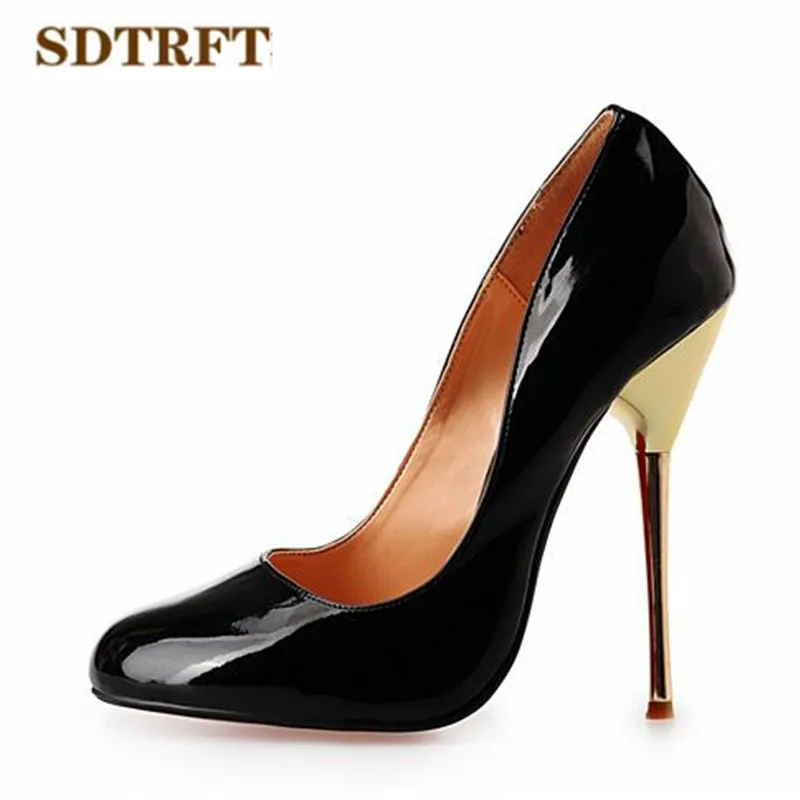 

SDTRFT Plus Size:45 46 47 48 49 50 Spring/Autumn Elegant 14cm thin High-heeled female Shoes woman Patent Leather round toe pumps