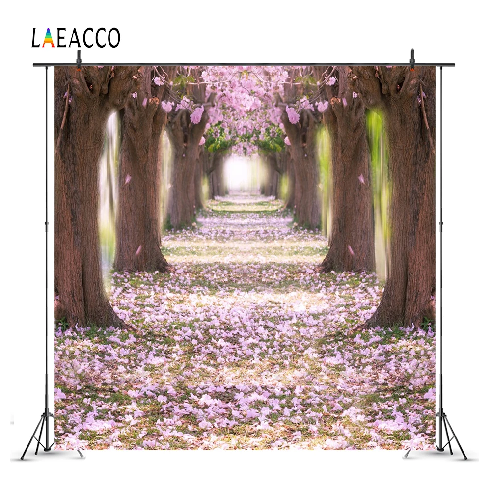 

Laeacco Spring Flowers Forest Trees Petal Scenic Photography Backgrounds Customized Photographic Backdrops For Photo Studio