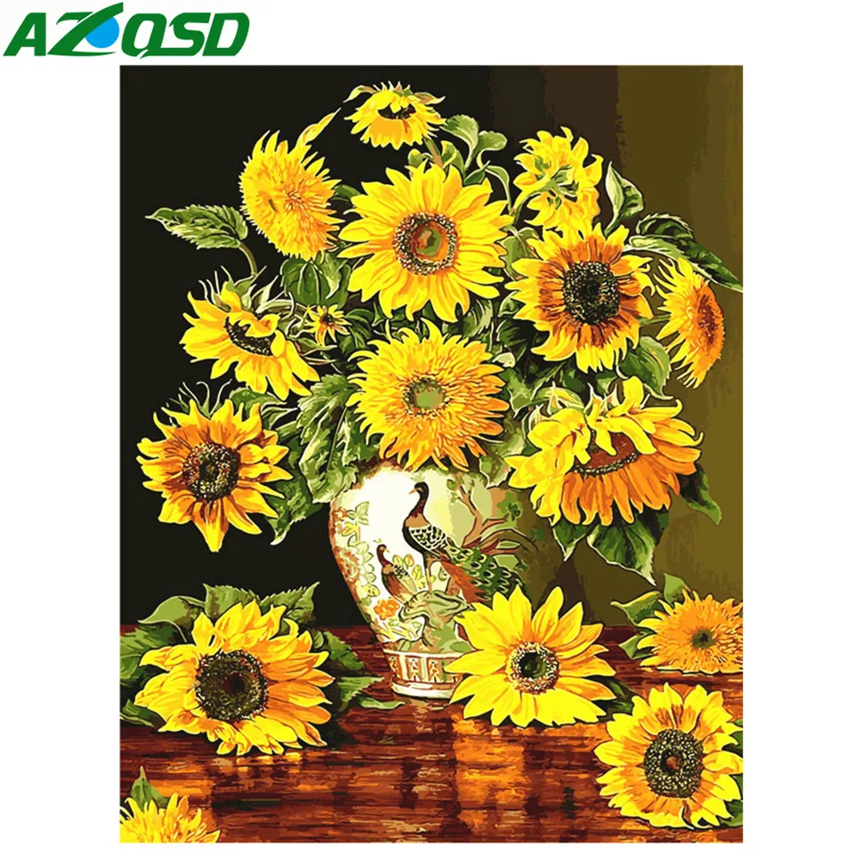 

AZQSD Diamond Painting Sunflower Picture Of Rhinestones Diamond Embroidery Flowers Home Decoration Full Square Cross Stitch Kit