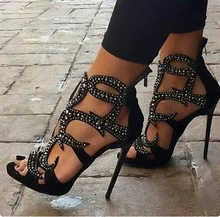 Sexy Rhinestone Gladiator Sandals Cut-out Peep Toe Cage Shoes Women Back Zipper High Heels Ladies Party Dress Shoes Plus Size 10 Sexy Rhinestone Gladiator Sandals Cut-out Peep Toe Cage Shoes Women Back Zipper High Heels Ladies Party Dress Shoes Plus Size 10