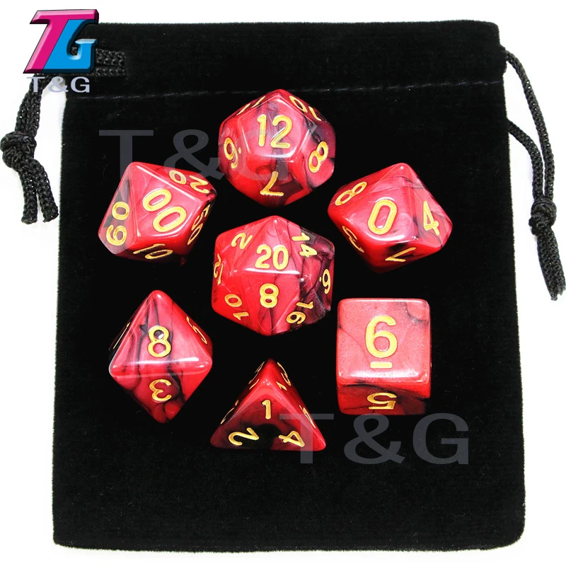 7 pcs кости с сумкой D& D d4, d6, d8, d10, d%, d12, d20 многогранные Настольная игра штук ролевой игры