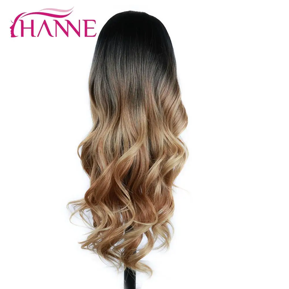 Pelucas sintéticas largas HANNE Ombre marrón Rubio/gris peluca ondulada resistente al calor de alta densidad para Mujeres Negras/blancas cosplay/fiesta